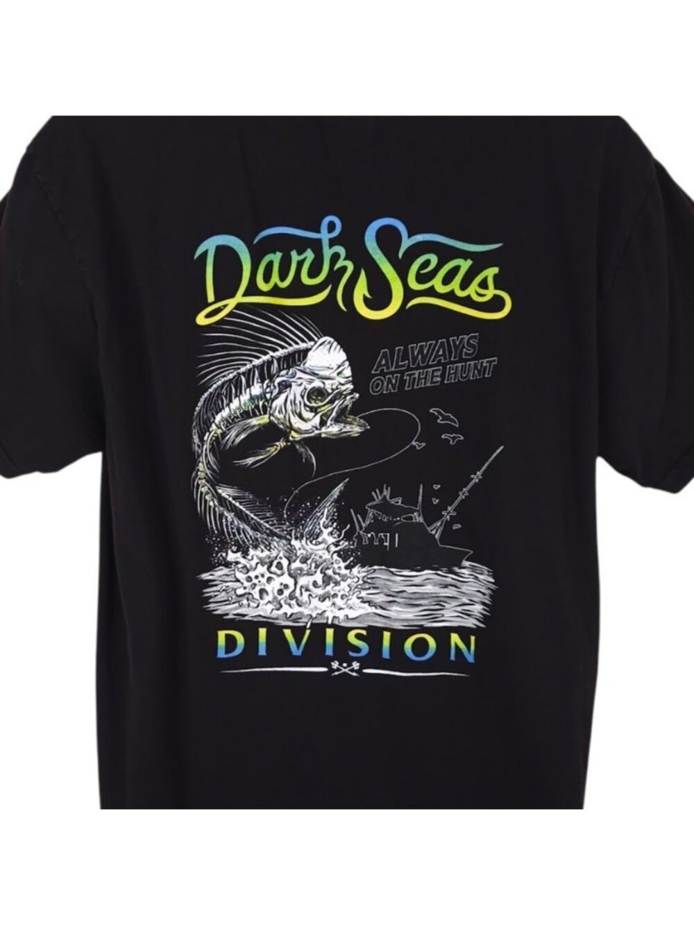 Mahi Mahi Skeleton T Shirt Mens Size Large Black Dark Seas Fishing Dolphin Fish